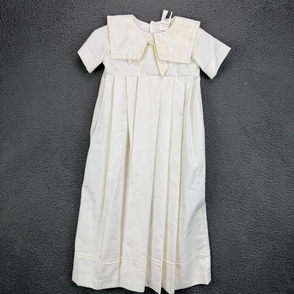 Vintage White Sailor Collar Christening Gown Oliver Style Made in USA Size L